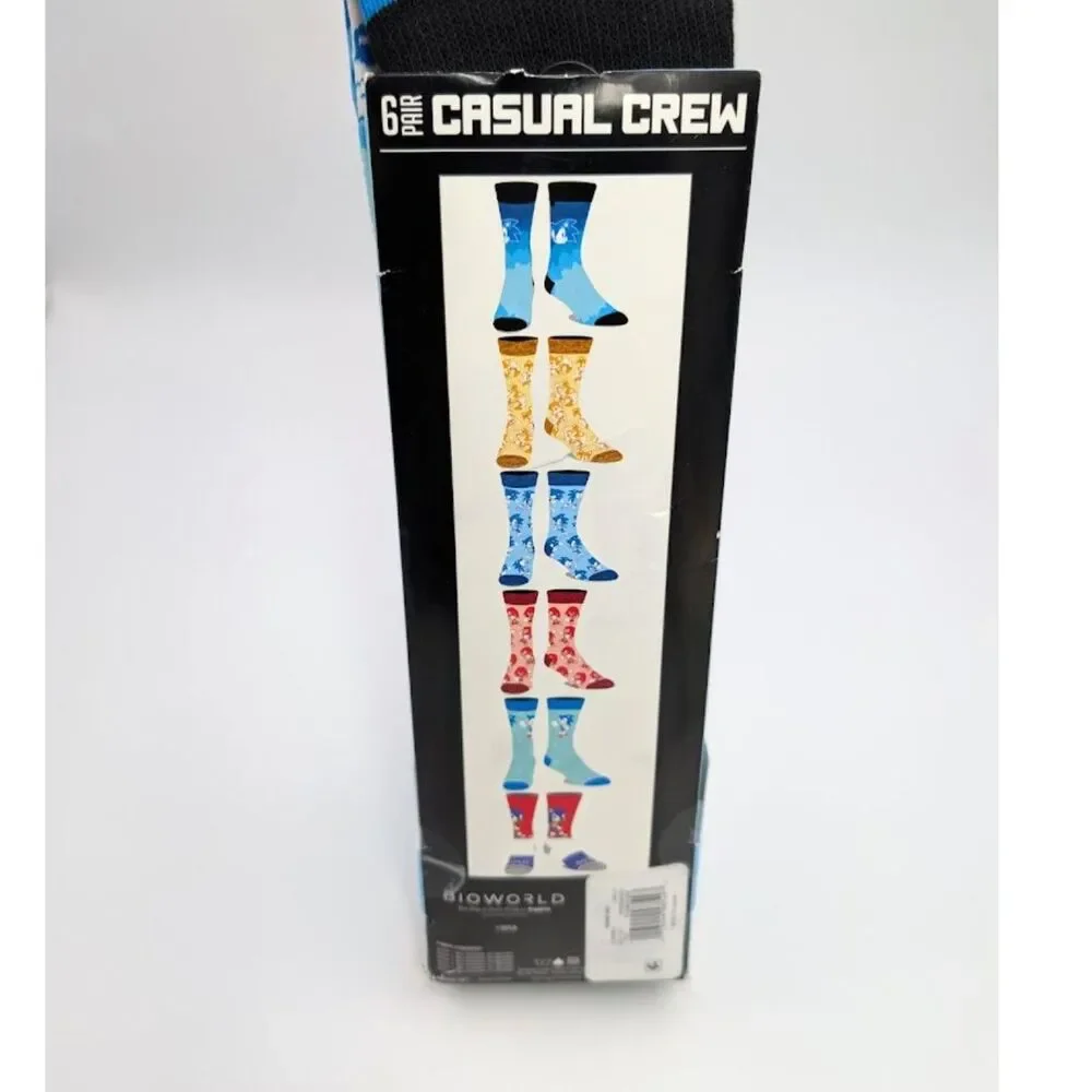 Sonic The Hedgehog 6 Pair Casual Crew Size 8-12 Bioworld Sega 80s Retro
